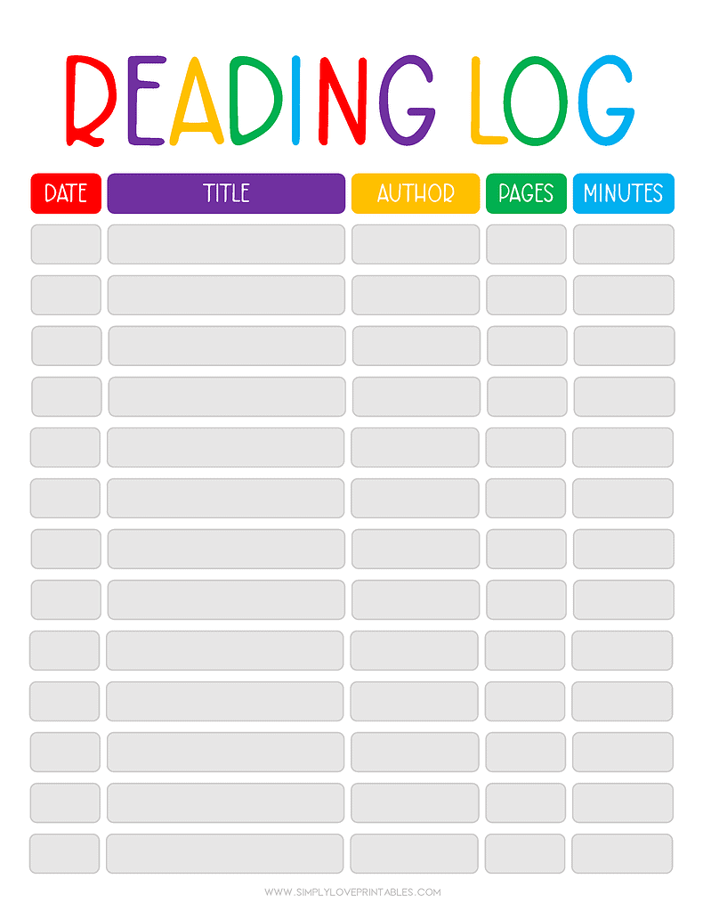 Simply Love Printables Reading Log