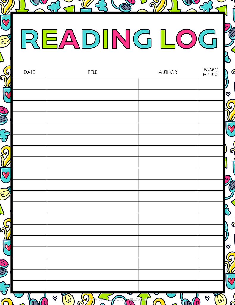Simply Love Printables Reading Log Bright Doodle