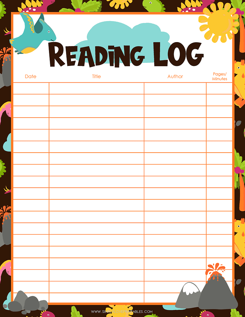 Simply Love Printables Reading Log Dinosaurs
