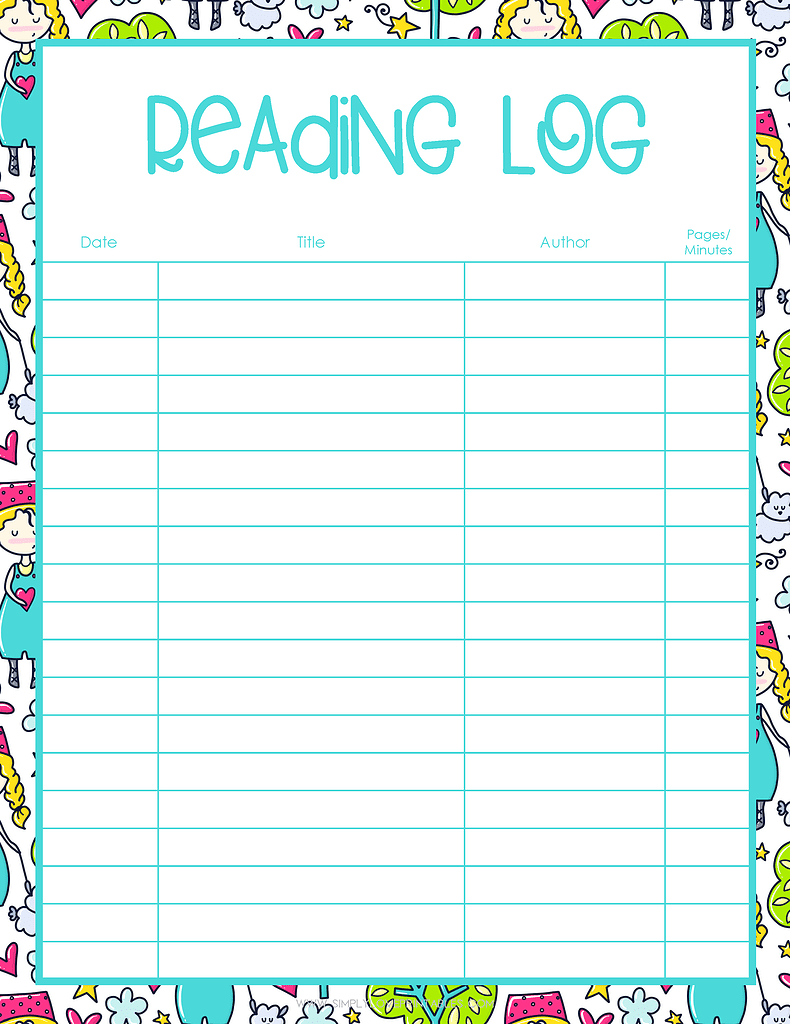 Simply Love Printables Reading Log Doodle