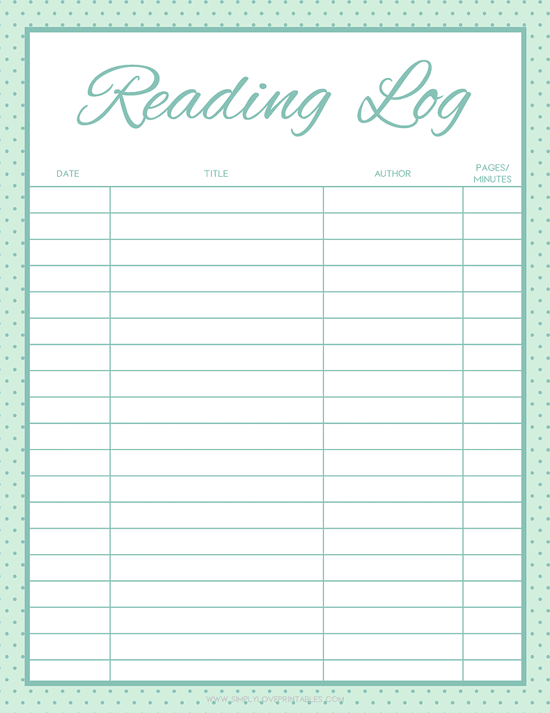 Simply Love Printables Reading Log Mint Green