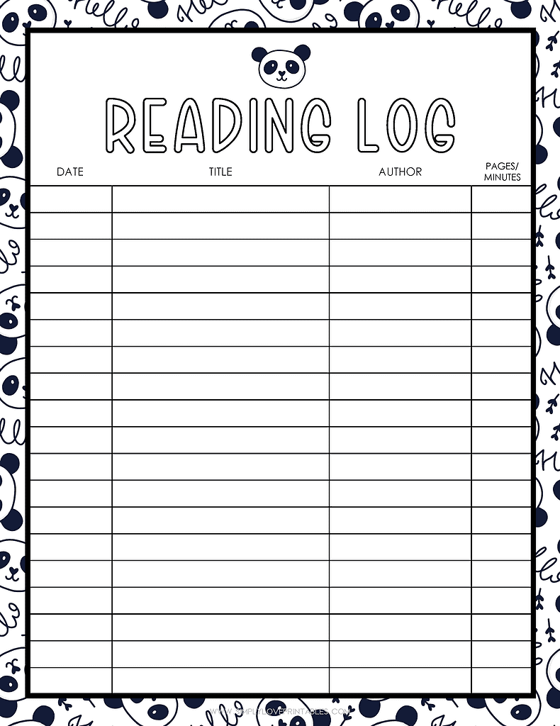 Simply Love Printables Reading Log Panda