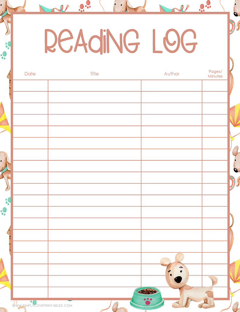 Simply Love Printables Reading Log Puppy