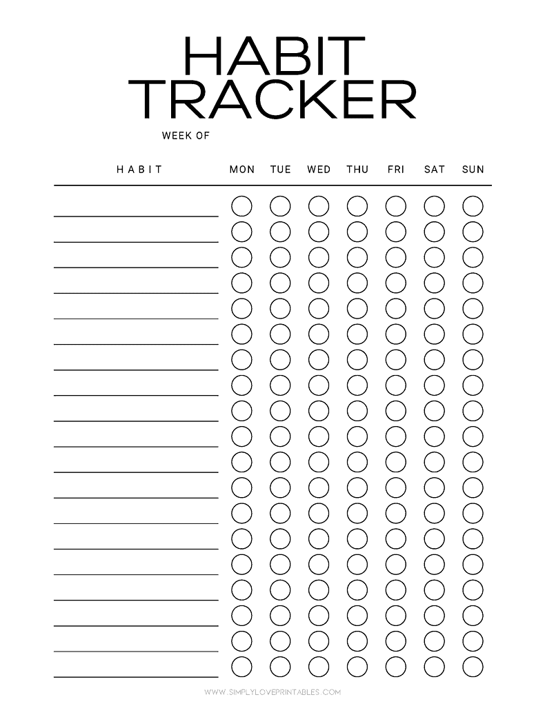 Simply Love Printables Simple Habit Tracker