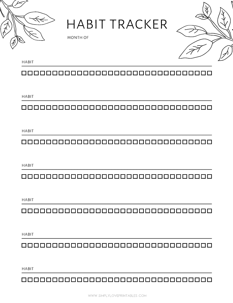 Simply Love Printables Simple Leaves Habit Tracker
