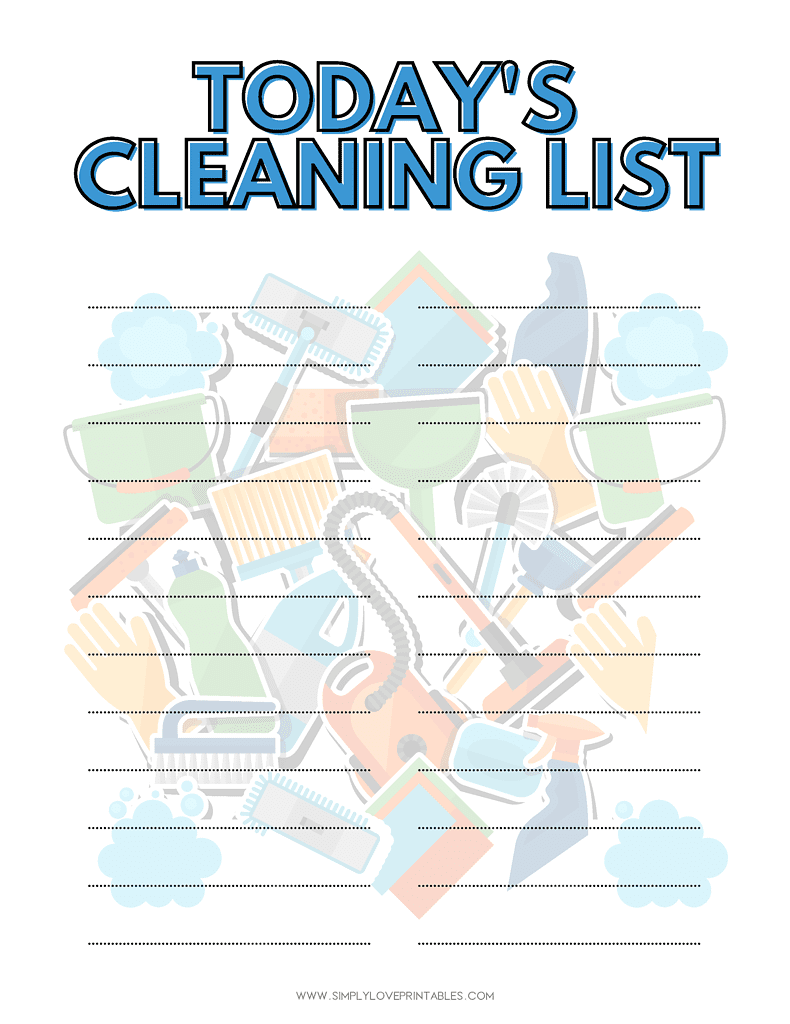 Simply Love Printables Today's Cleaning List