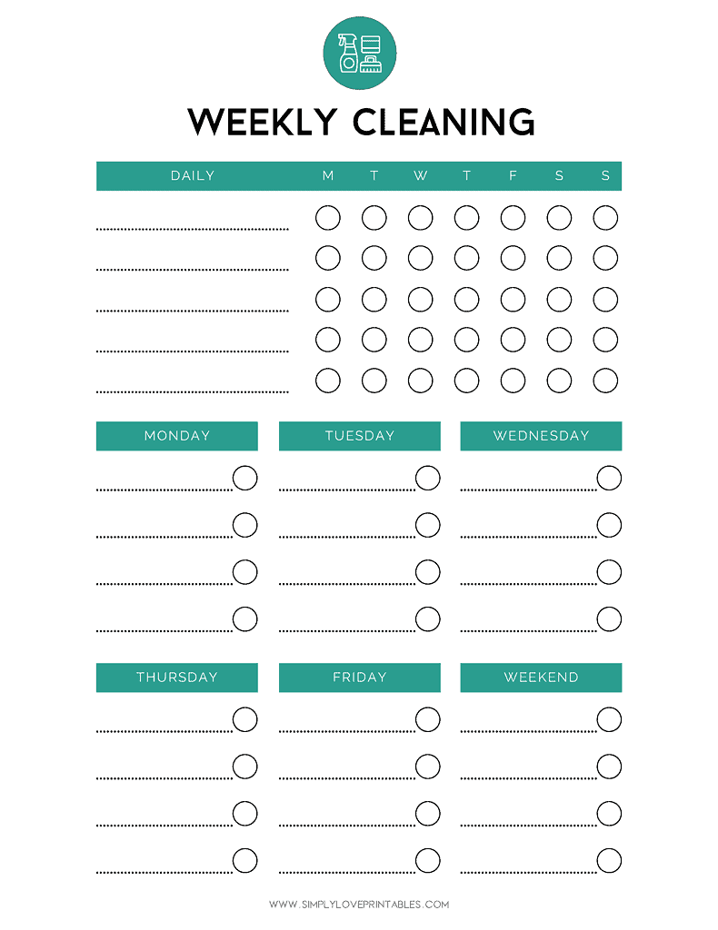 Simply Love Printables Weekly Cleaning List