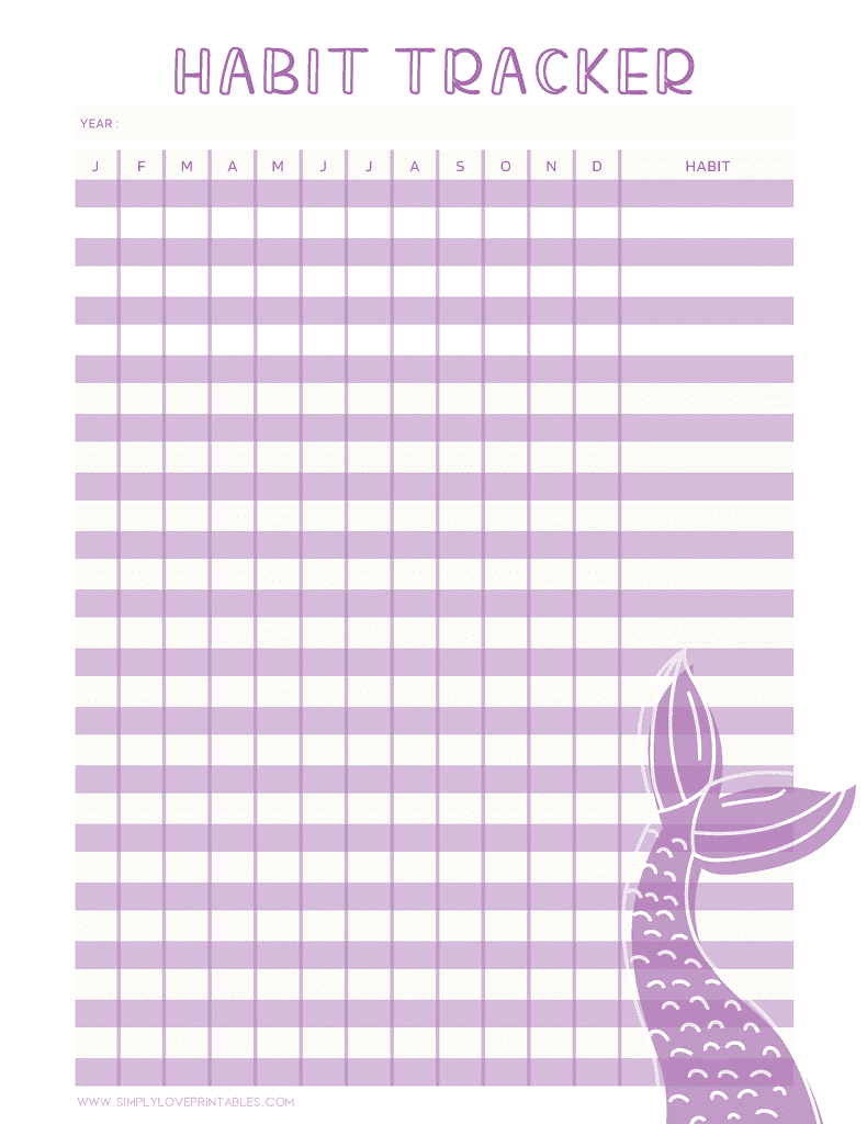 Simply Love PrintablesPurple Mermaid Fin Habit Tracker