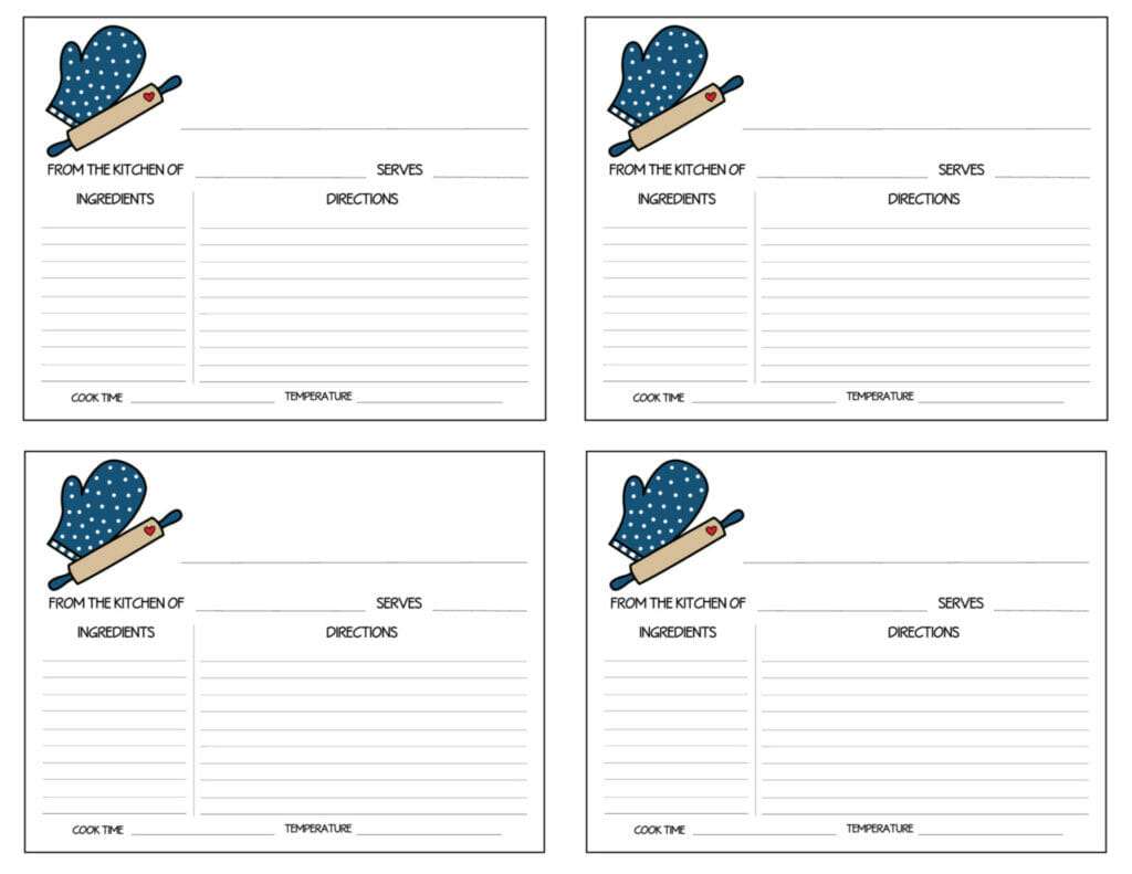Simply Love Printables 4 Recipe Card Dark Blue