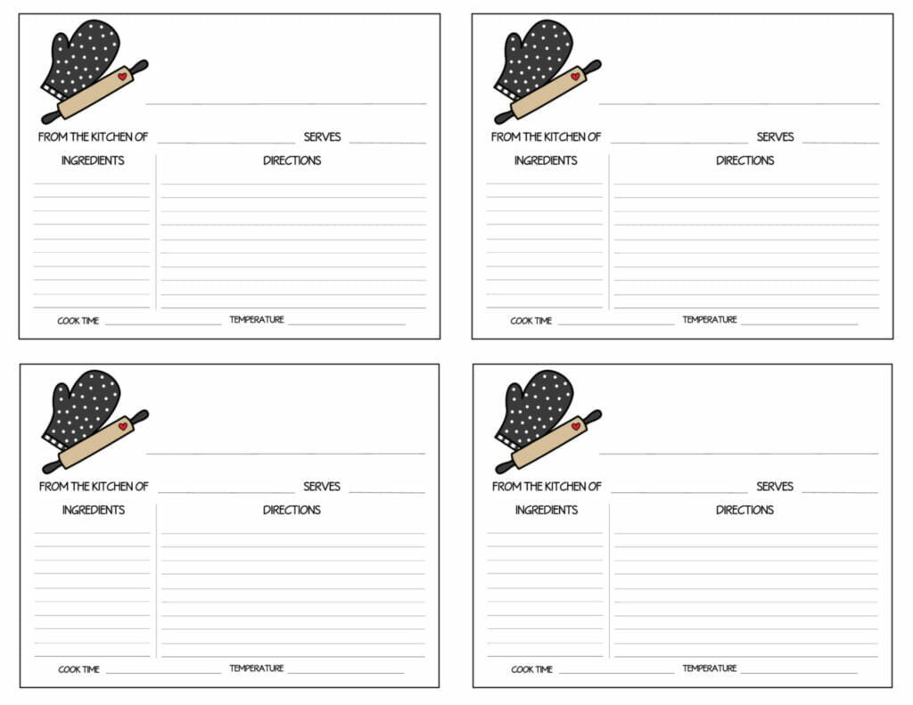 Simply Love Printables 4 Recipe Card Dark Grey