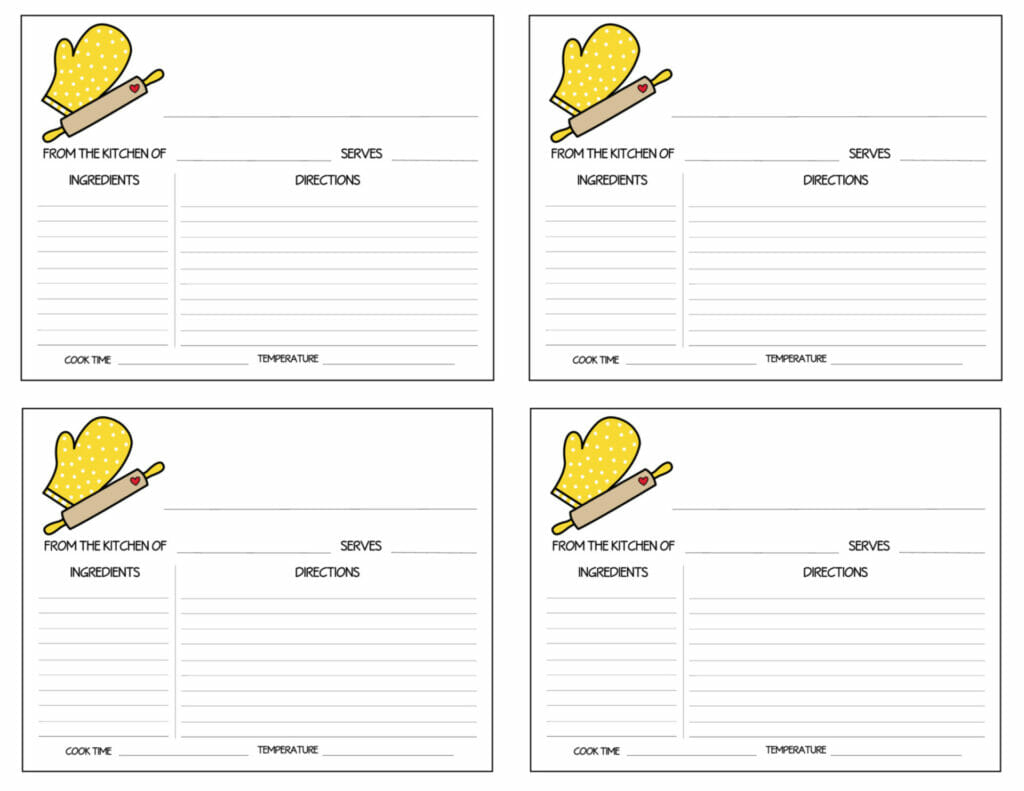 Simply Love Printables 4 Recipe Card Yellow