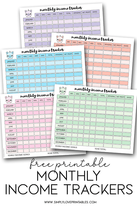 Free Printable Monthly Income Trackers | Simply Love Printables