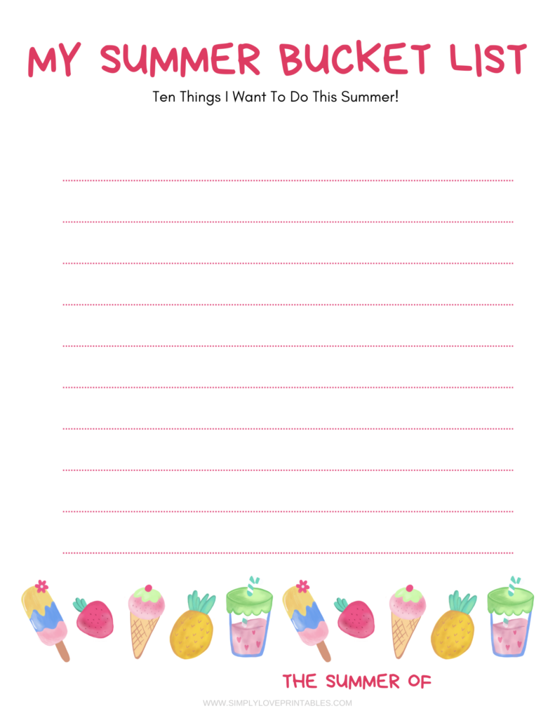 Simply Love Printables My Summer Bucket List 10 Things Watercolor