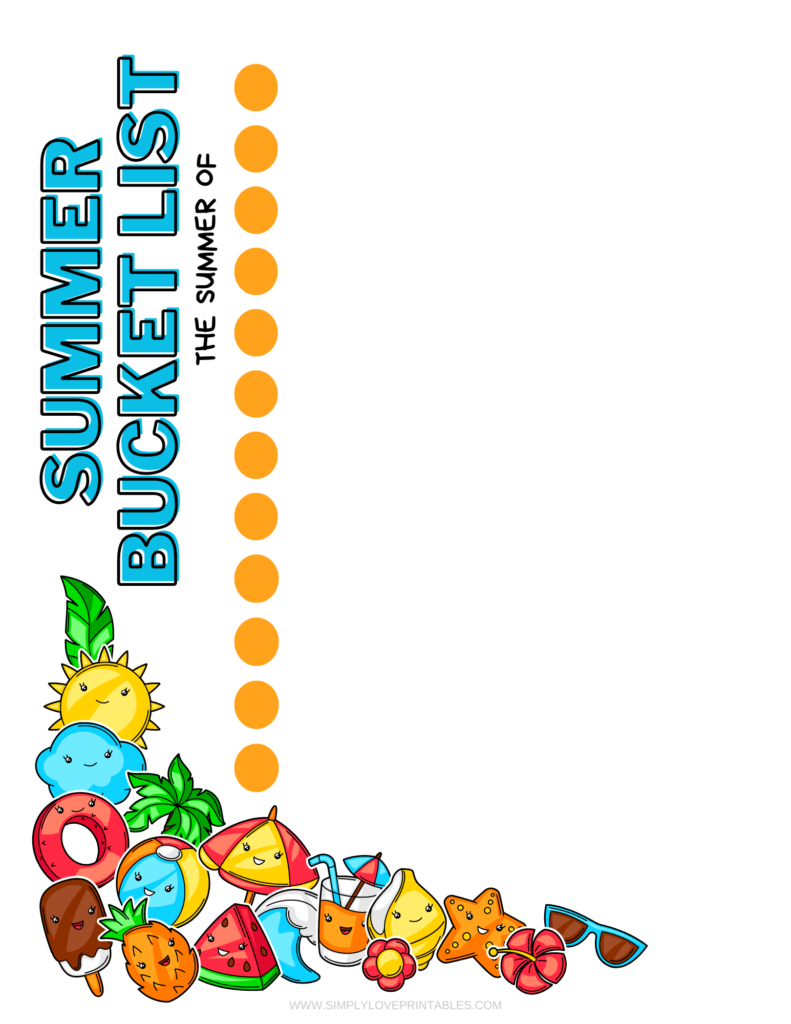 Simply Love Printables My Summer Bucket List Bright Summer Frame