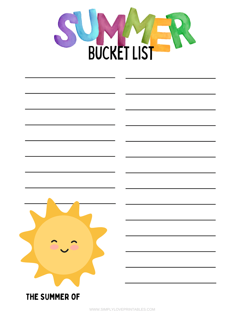Simply Love Printables My Summer Bucket List Summer Fun