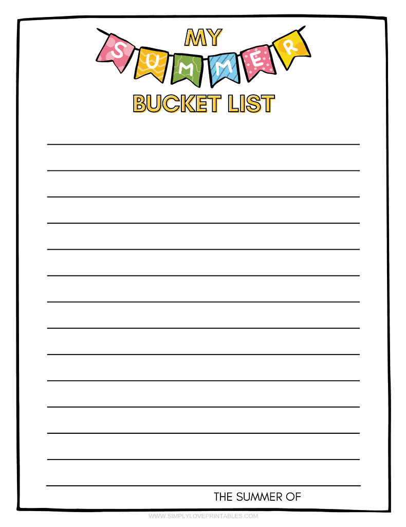 Simply Love Printables Summer Bucket List Banner