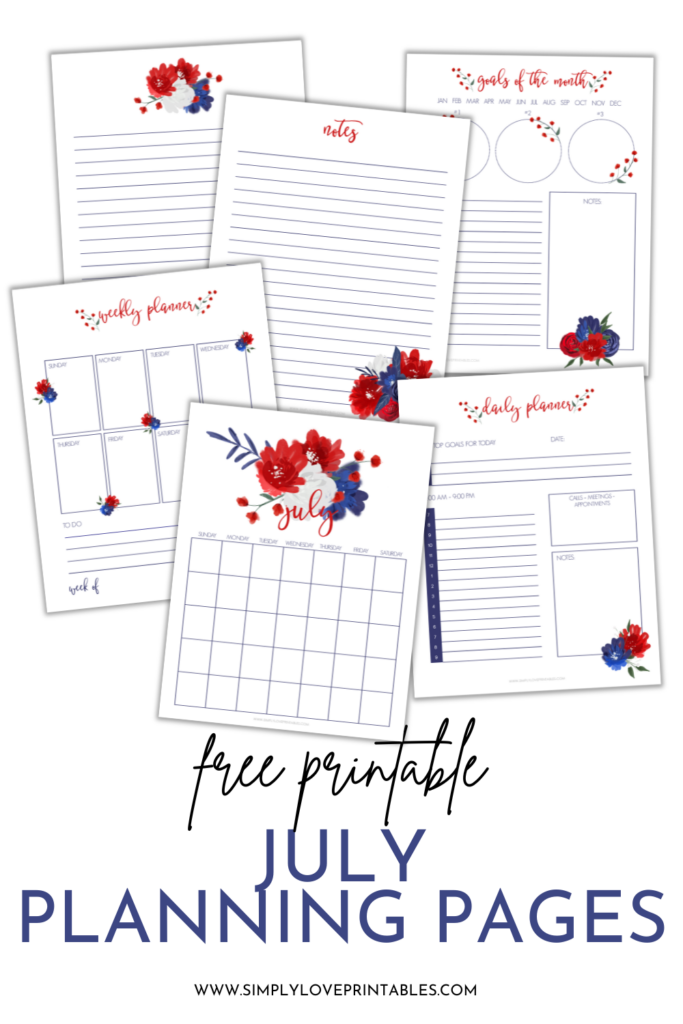 Simply Love Printables July Planning Pages