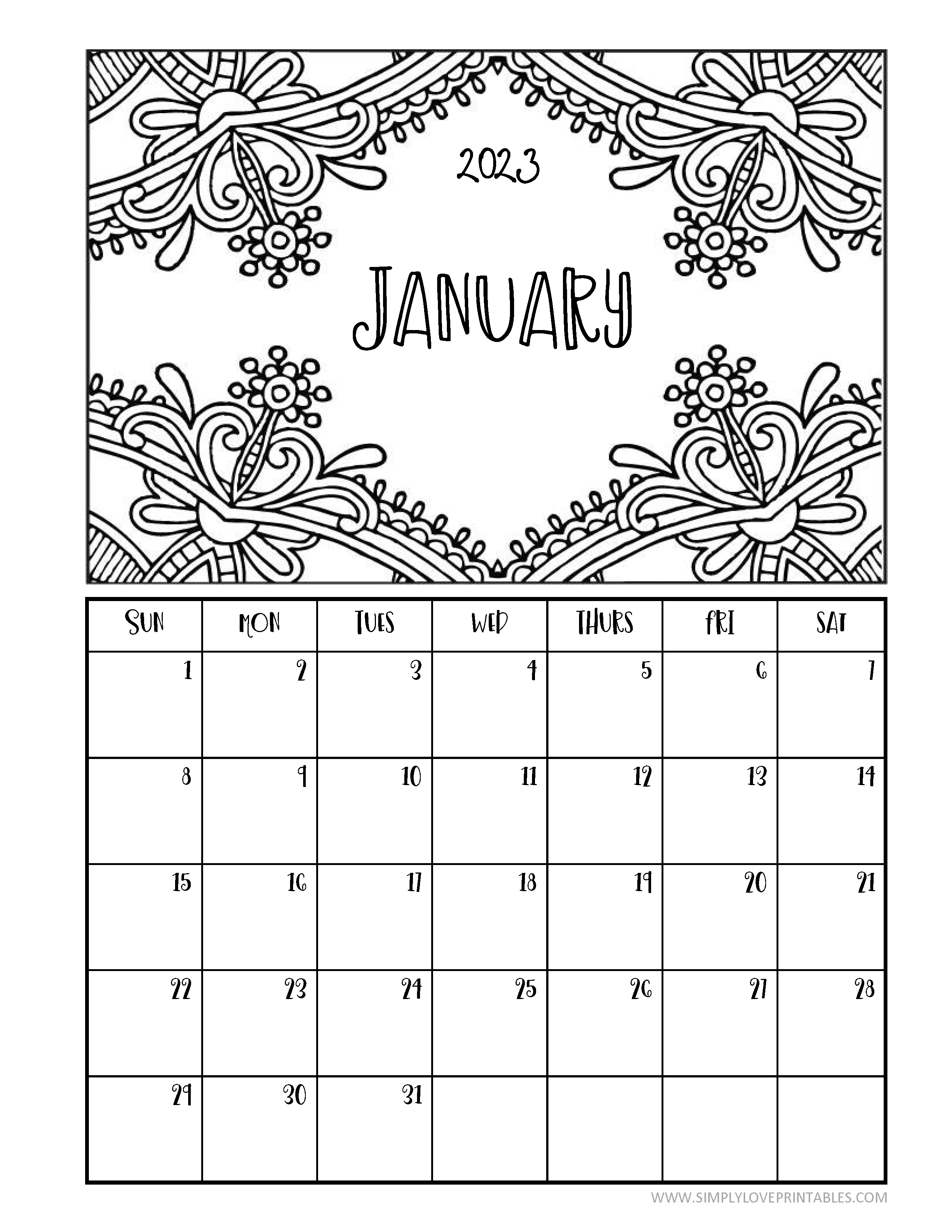 Printable Coloring Calendars for 2023 | Simply Love Printables