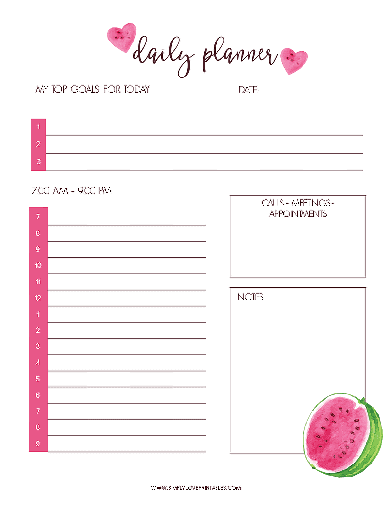Simply Love Printables August Daily Planning Pages Watermelon