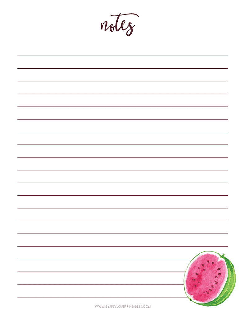 Simply Love Printables August Notes Watermelon