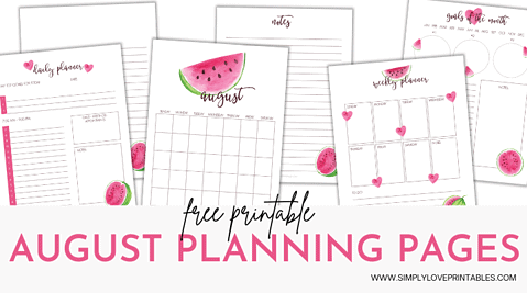 Simply Love Printables | Free August Planning Pages