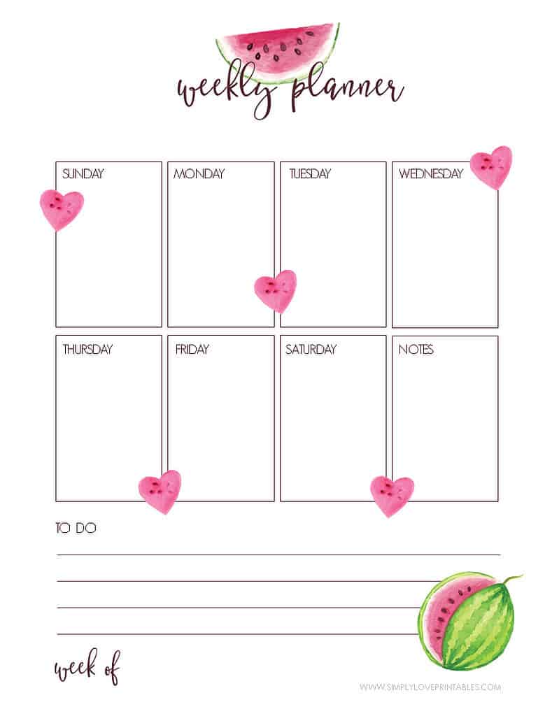 Simply Love Printables August Weekly Planner Watermelon