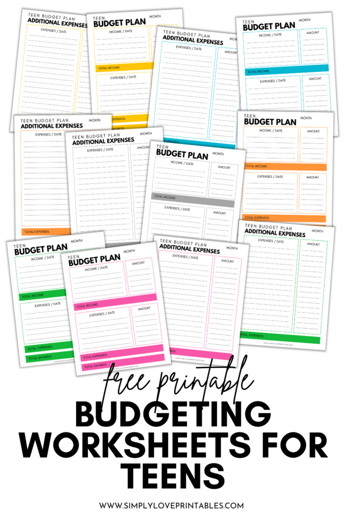 Simply Love Printables Budgeting Worksheets for Teens (Pinterest Pin