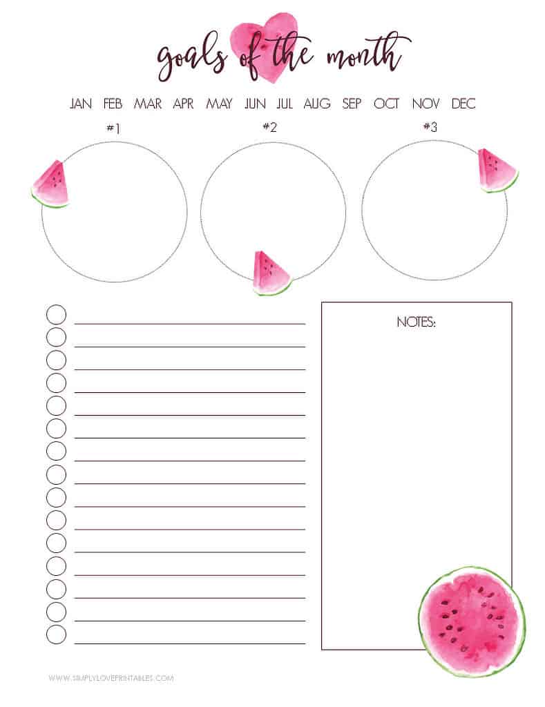 Simply Love Printables Goals of the Month Watermelon