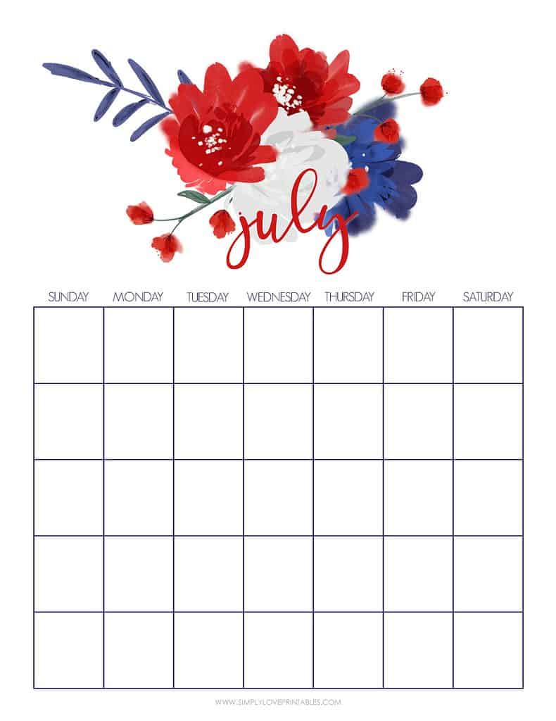 Simply Love Printables July 2022 Free Undated Calendar