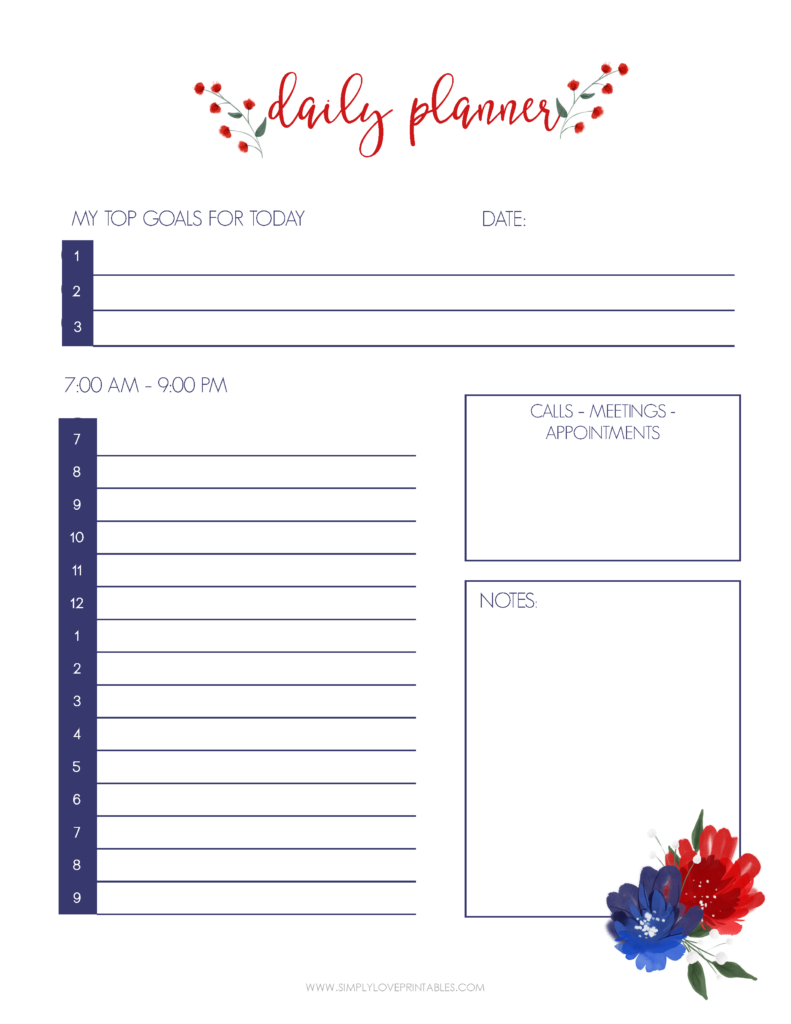 Simply Love Printables July Free Daily Planner