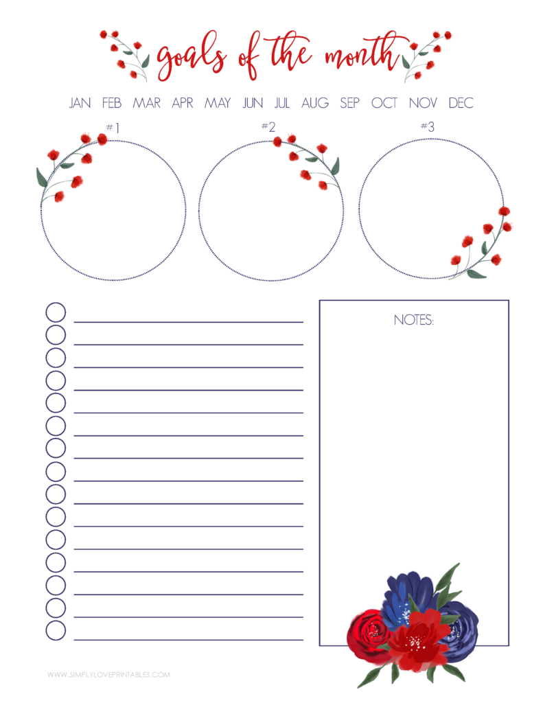 Simply Love Printables July Free Goals of the Month