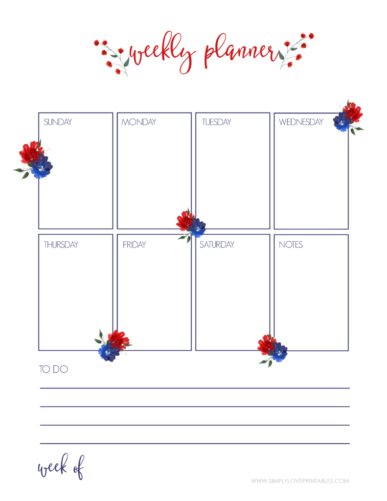 Simply Love Printables July Free Weekly Planner