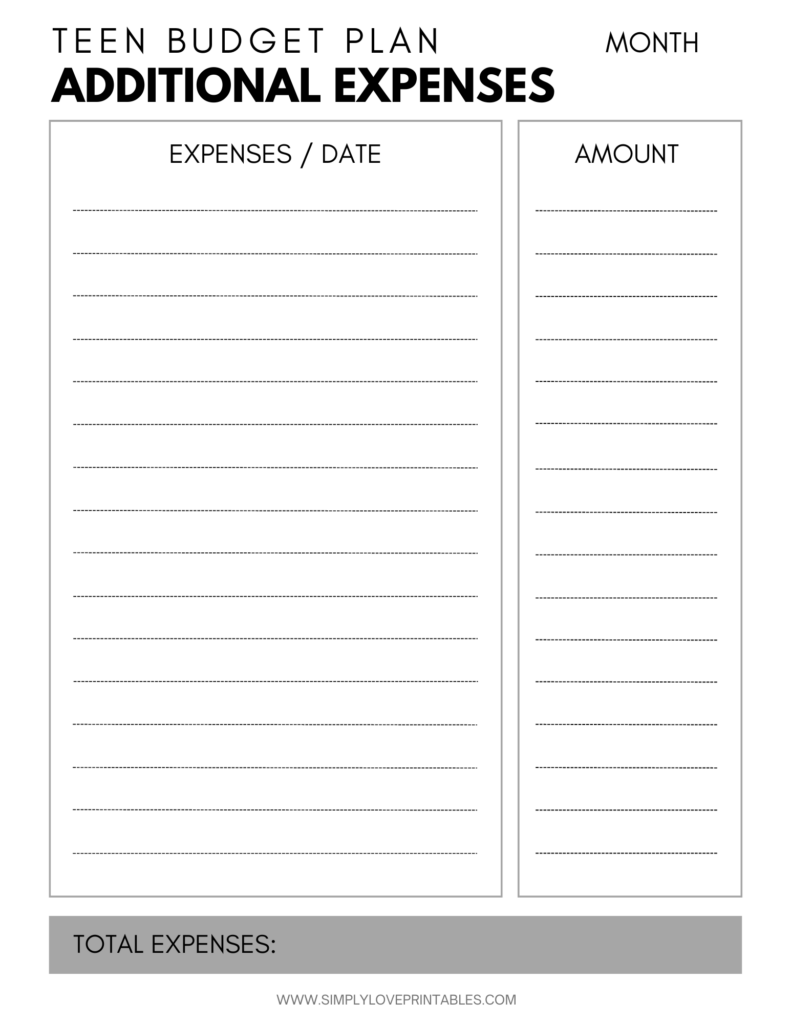 Simply Love Printables Teen Budget Plan 10