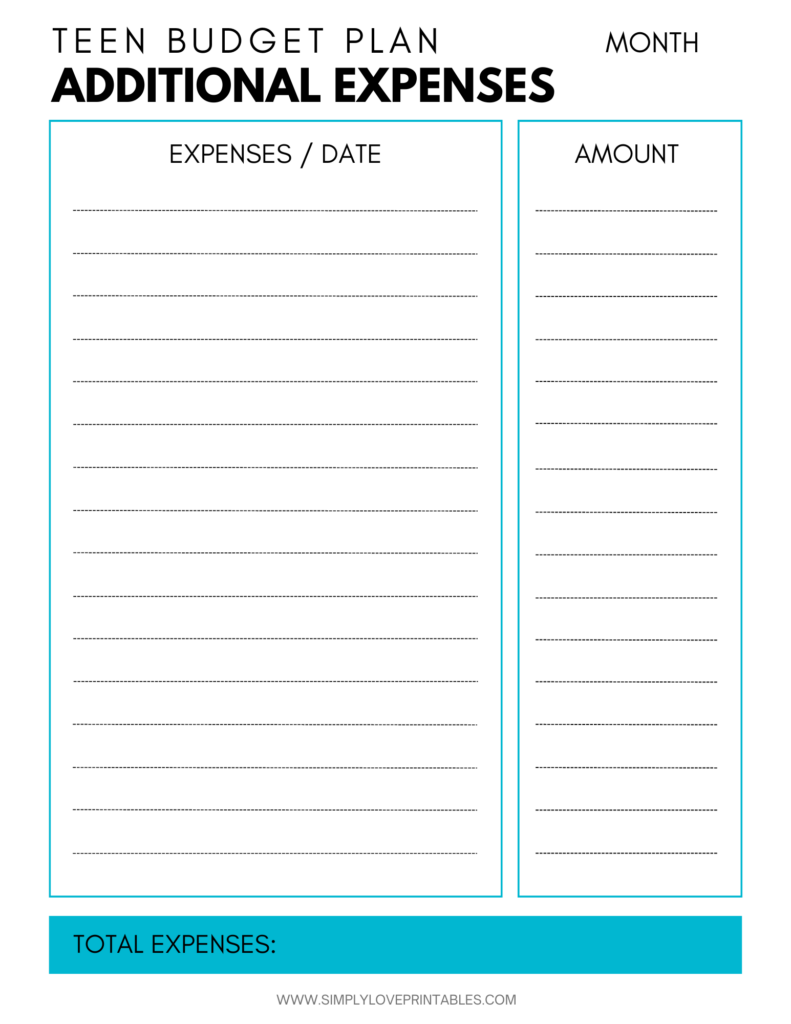 Simply Love Printables Teen Budget Plan 3