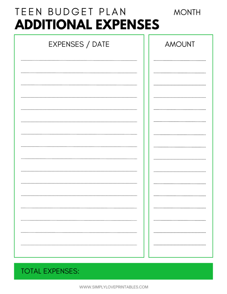 Simply Love Printables Teen Budget Plan 4
