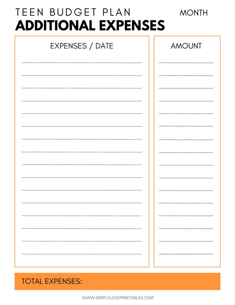 Simply Love Printables Teen Budget Plan 6