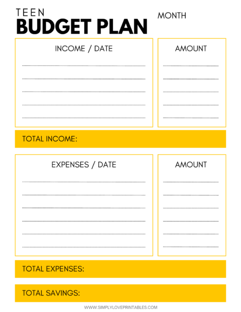 Budgeting Worksheets for Teens | Simply Love Printables