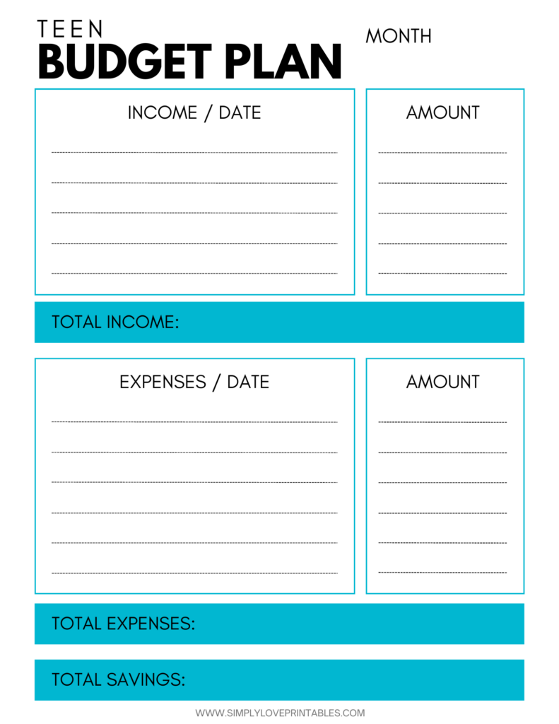 Simply Love Printables Teen Budget Plan