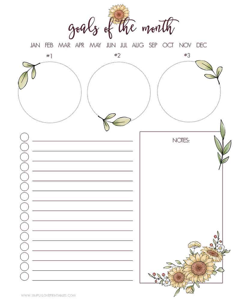 Simply Love Printable September Planning Pages Goals of the Month