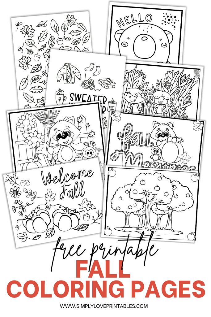 Simply Love Printables Fall Autumn Coloring Pages (Pinterest Pin (1000 × 1500))