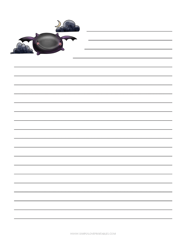 Simply Love Printables Halloween Lined Journal Bat with Clouds