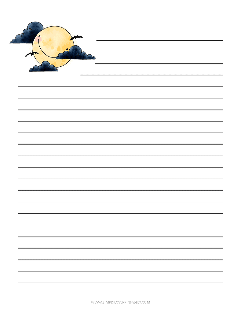 Simply Love Printables Halloween Lined Journal Moon with Clouds