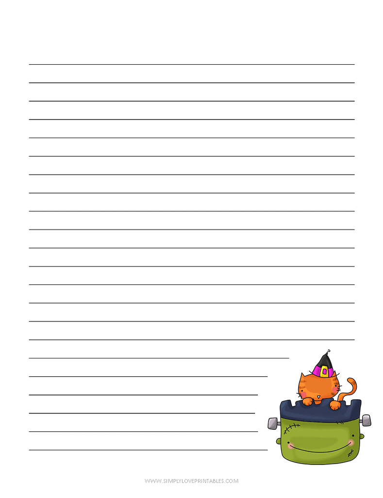 Simply Love Printables Halloween Lined Journal Pages Cat with Hat