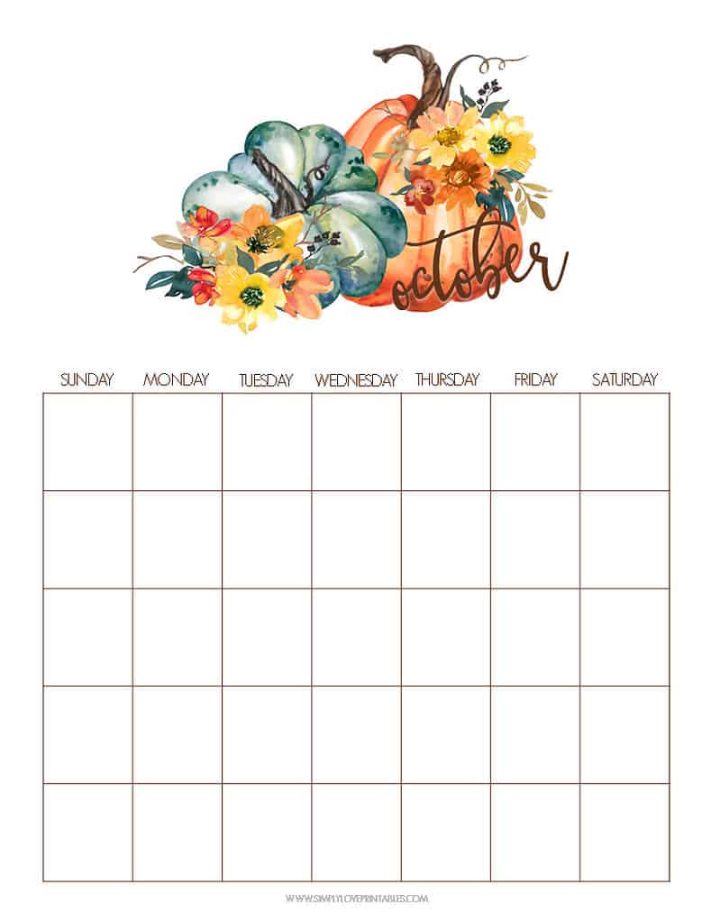 Simply Love Printables October Undated Calendar