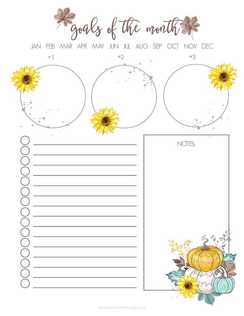 Simply Love Printables November 2022 Goals of the Month