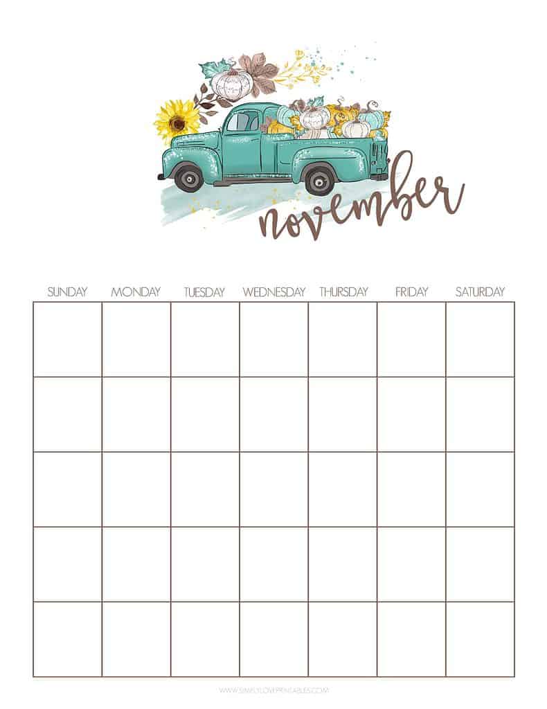 Simply Love Printables November Calendar