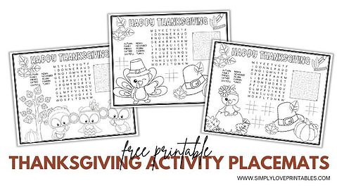 Printable Thanksgiving Activity Placemats | Simply Love Printables