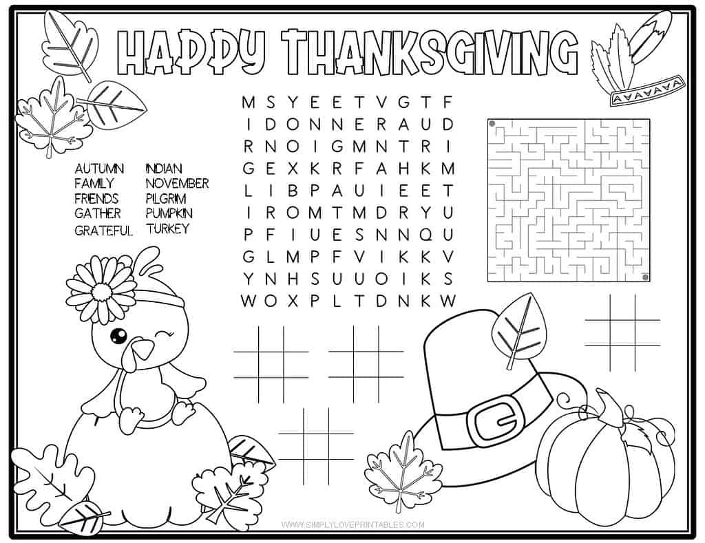 Simply Love Printablles Free Printable Thanksgiving Activity Placemat Turkey Pumpkin