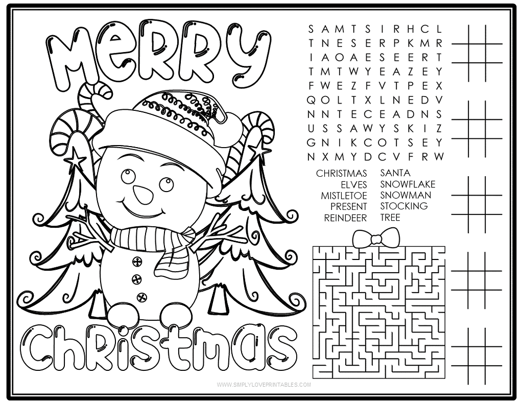 Simply Love Printables Christmas Activity Placemats Snowman