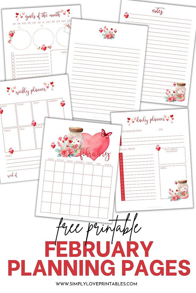 Simply Love Printables February 2023 Planning Pages Pin Image